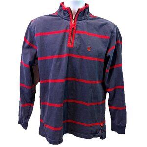 Vtg Mens Izod Shirt Navy Red Stripe Rugby 1/4 Zip Preppy 90s Y2K Sz M?